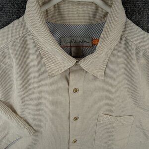 Quiksilver Quicksilver Button Up Men Sleeve Large Custom Fit Beige Check Rayon